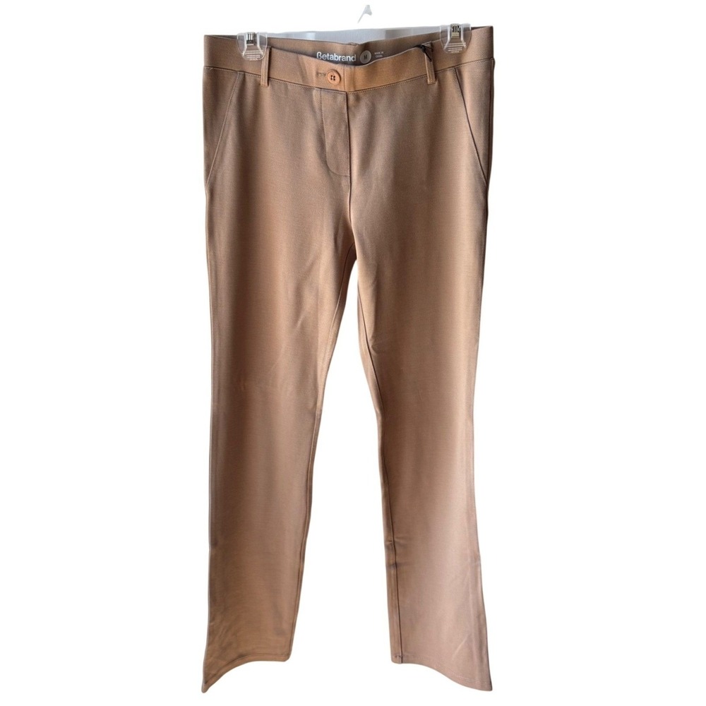 Betabrand Dress Pant Yoga Pants Womens M Tan Straight Leg Stretch Twill Corpcore